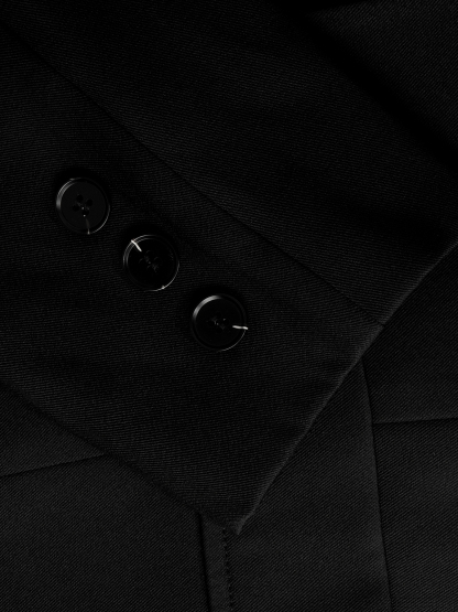 Black Cut-Way Suit Dress Pure Dark V-neck Long-Sleeve Short Skirt-Aegean-sea