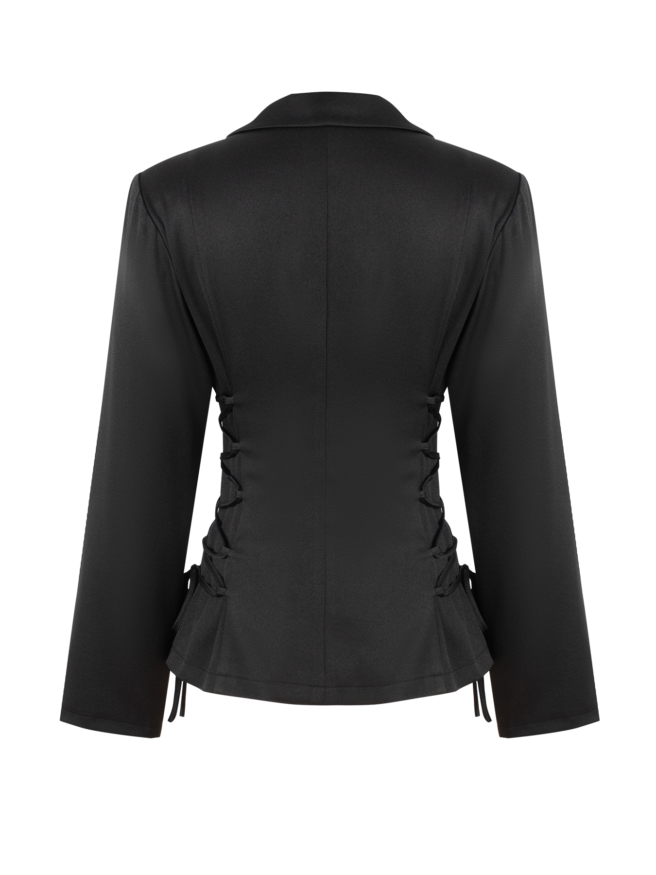 Woman's Black Lace-Up Waist Tailored Blazer-Aegean-sea