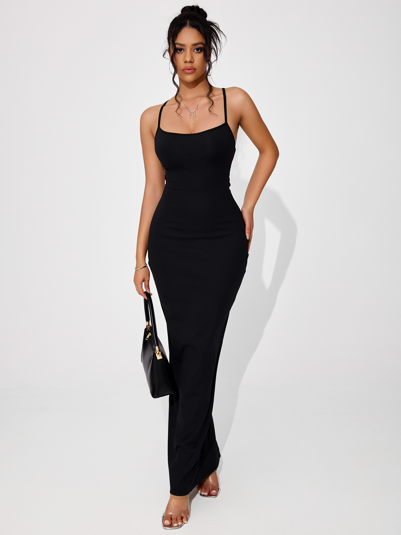 Women‘s thin shoulder straps cross-exposed back long strappy skirt pajama dress-Aegean-sea