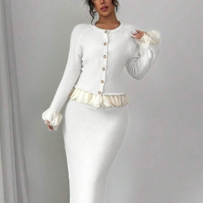 Female Elegance Fashion Feather Design Single-Colored Knit Cardigan-Aegean-sea