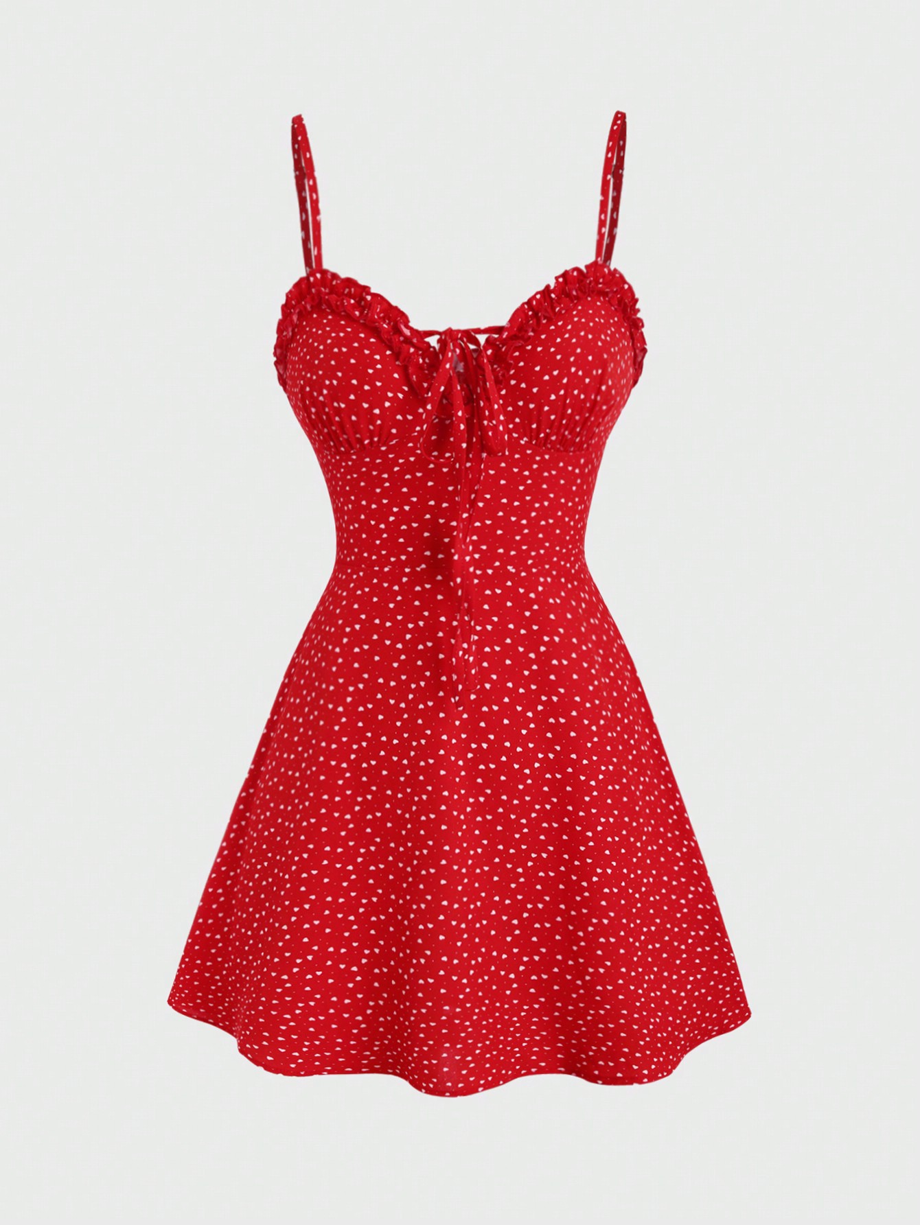 Woman's Red Heart Print Spaghetti Strap Sweetheart Neck Mini Dress-Aegean-sea