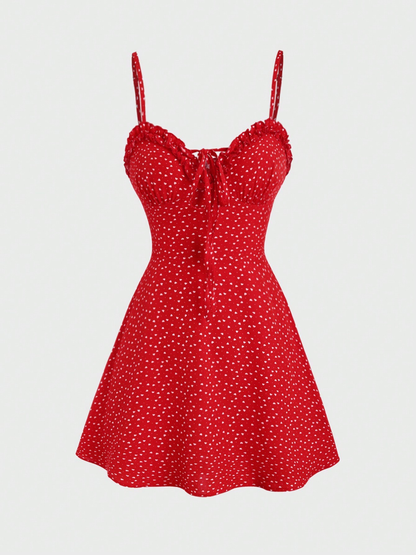 Woman's Red Heart Print Spaghetti Strap Sweetheart Neck Mini Dress-Aegean-sea
