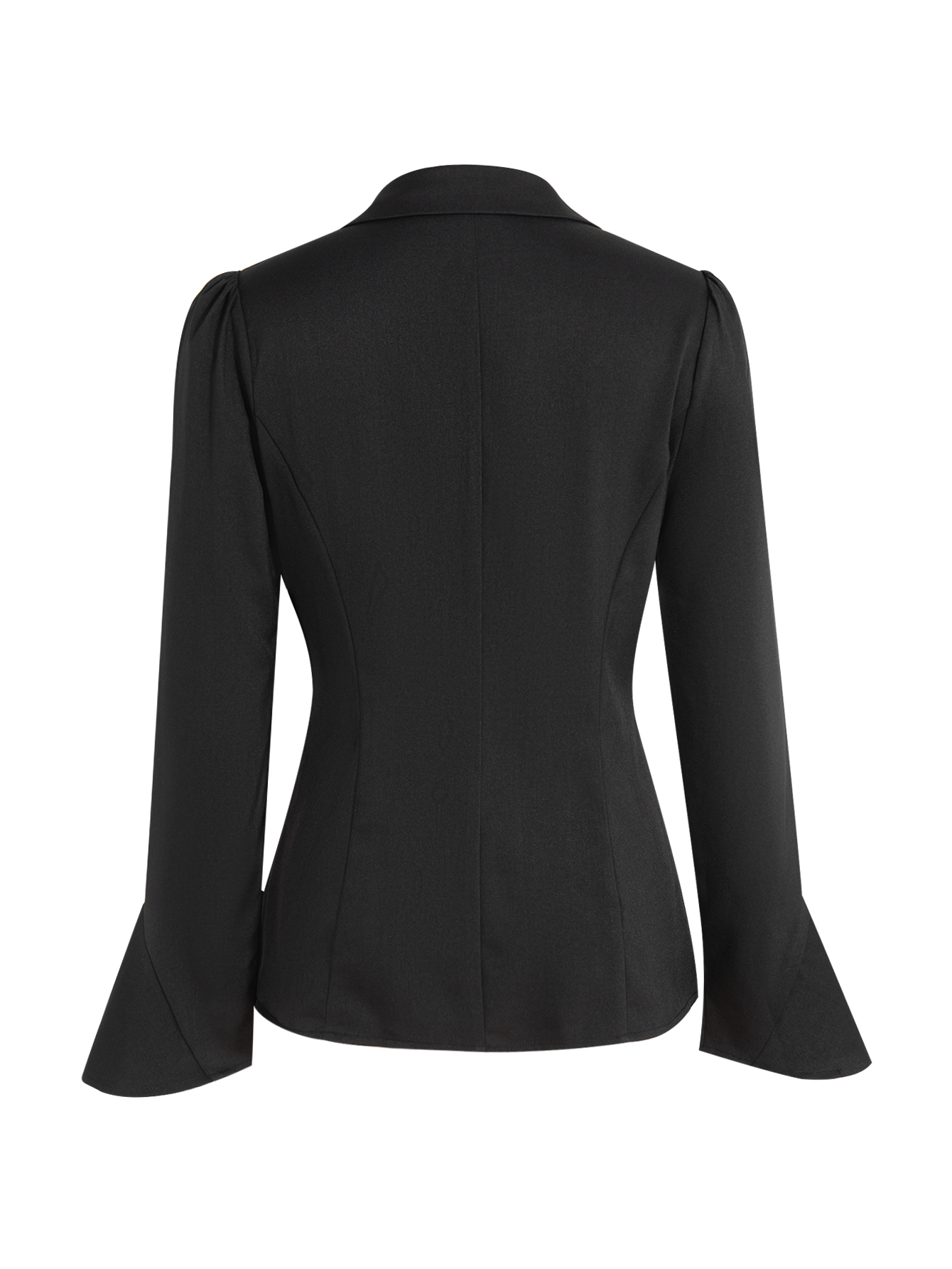 Black Deep V-neck suit jacket, puffed sleeve flared sleeve waist short cardigan-Aegean-sea