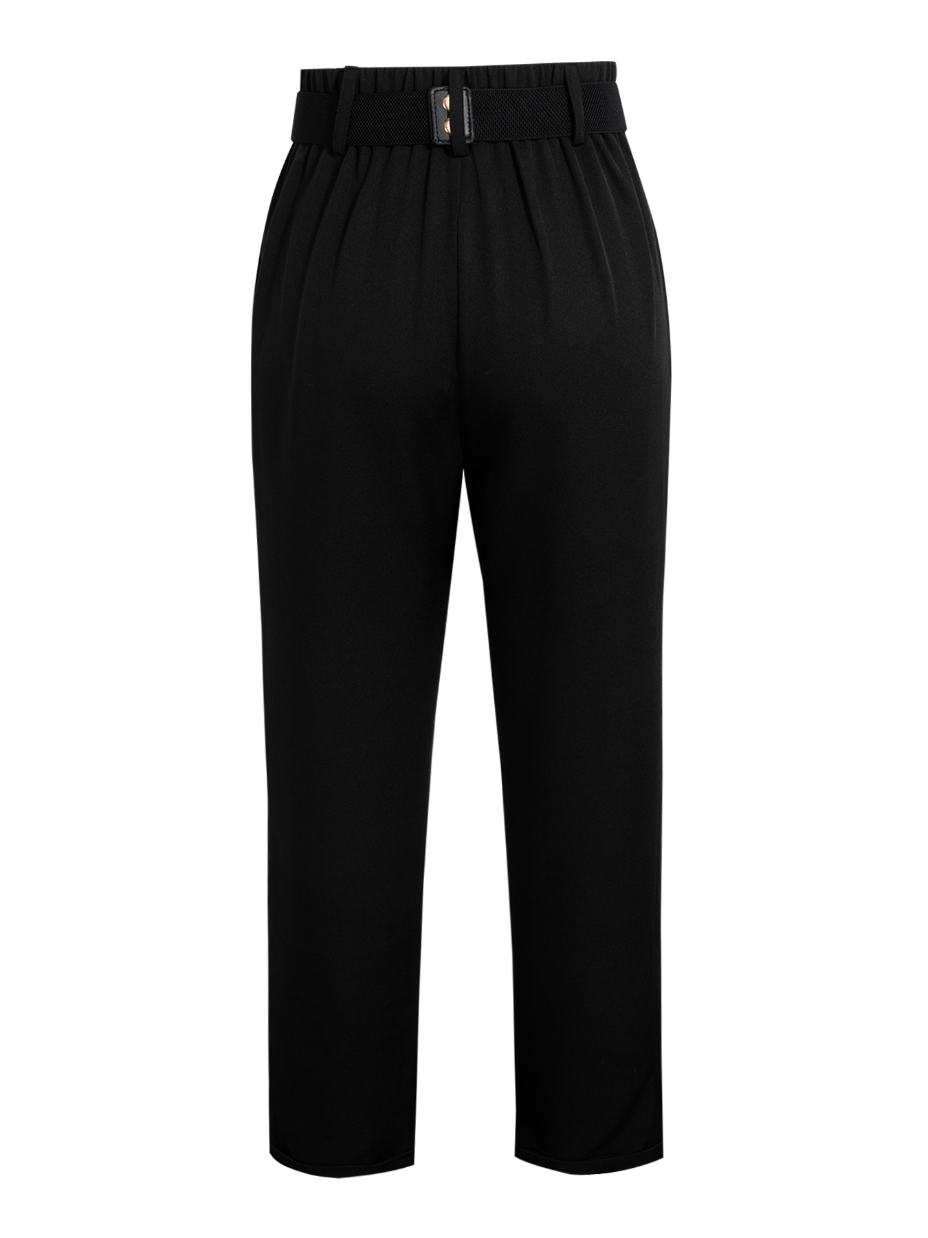 Women's Black High-Waisted Tapered Trousers with Chain Belt-Aegean-sea
