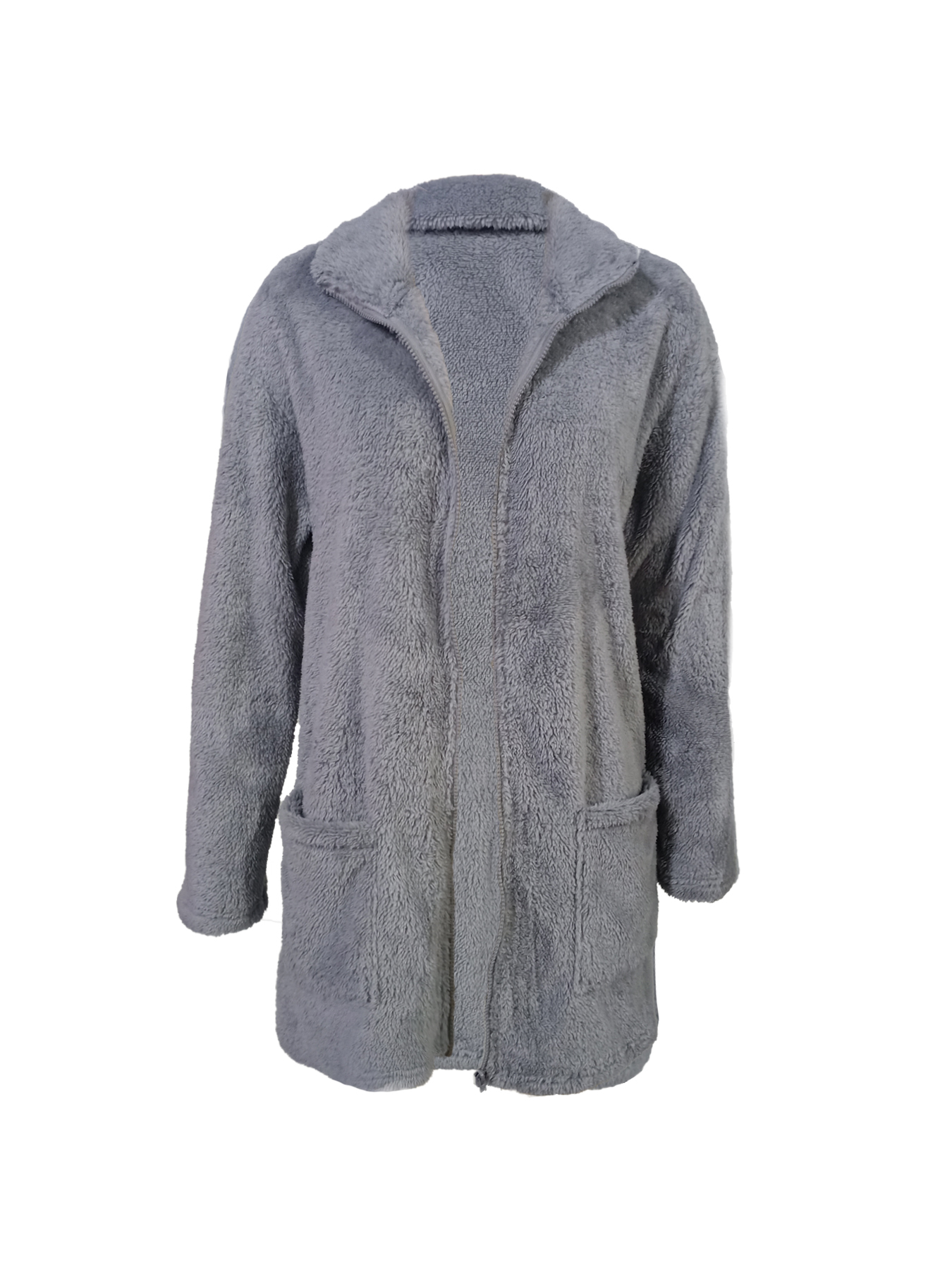 Abrigo largo de felpa con cremallera para mujer-Aegean-sea