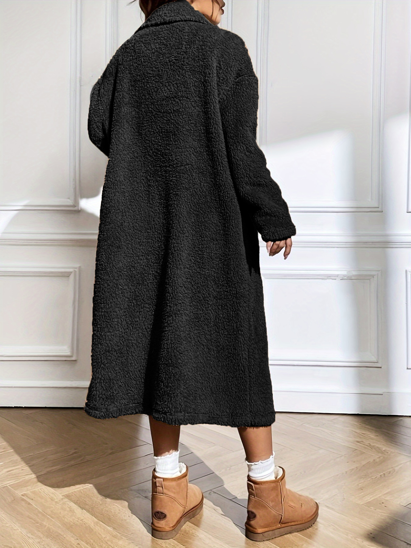 Women's Teddy Fleece Double - Breasted Long Coat-Aegean-sea