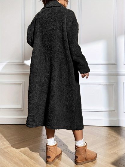 Women's Teddy Fleece Double - Breasted Long Coat-Aegean-sea