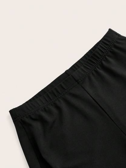 Women's Black High-Waisted Flare Pants with Mesh Panel Detailing-Aegean-sea