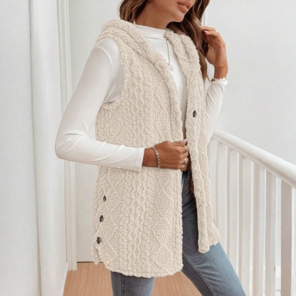 Vestido frontal sin mangas con botones de sherpa beige para mujer-Aegean-sea