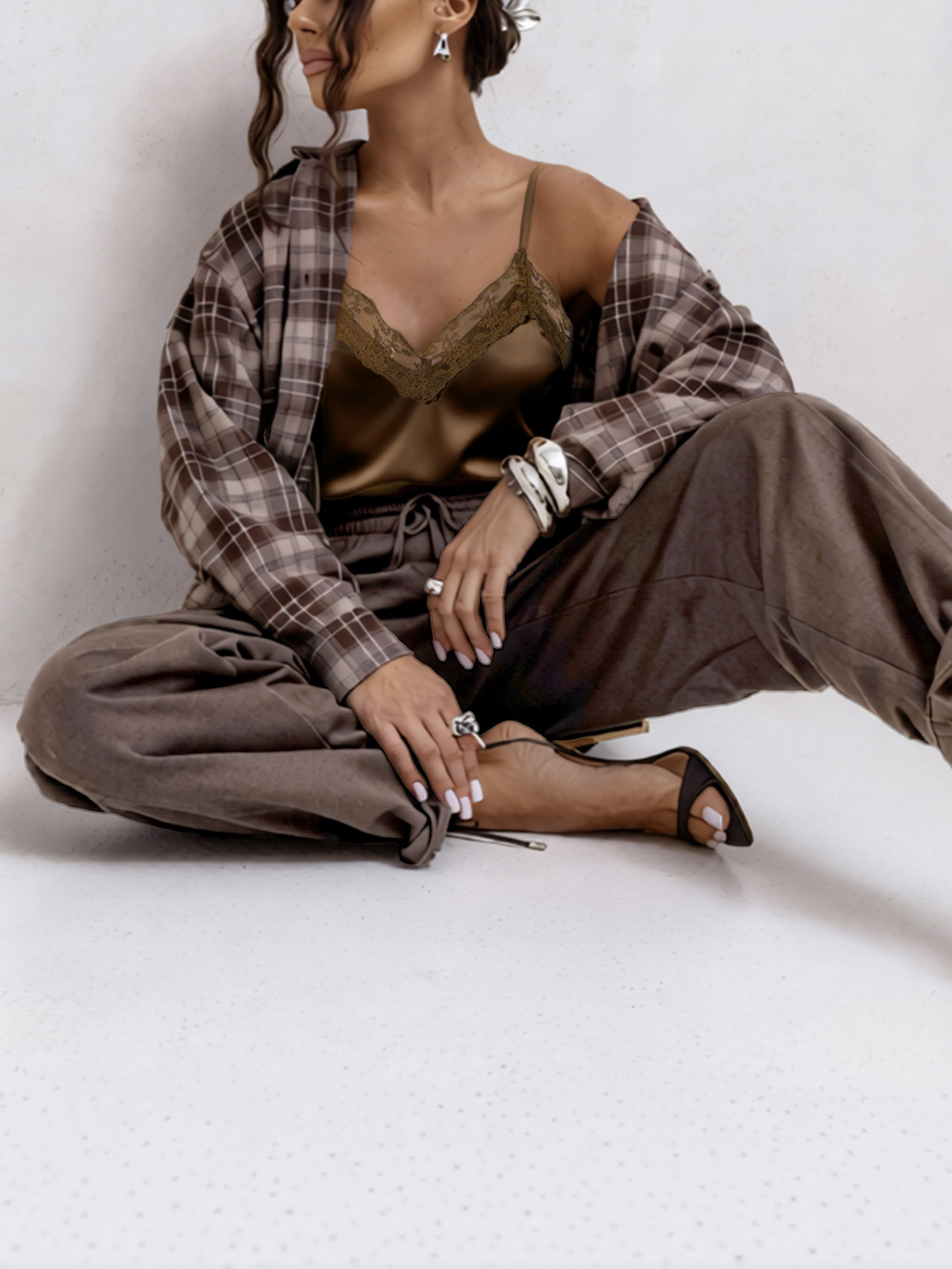 2026 Spring/Summer New Style Elegant Satin Lace Splicing Asymmetric Camisole Top