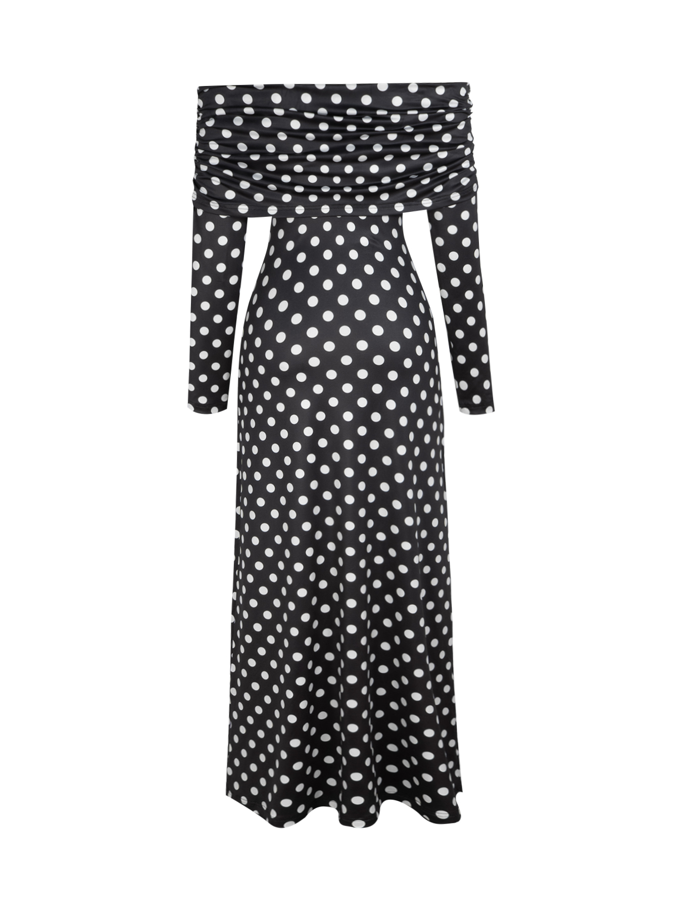 Woman's Off-the-Shoulder Long-Sleeve Polka Dot Maxi Dress-Aegean-sea