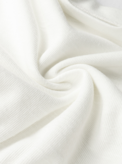 White Off-The-Shoulder Long Sleeve Knit Top with Ribbed Waist