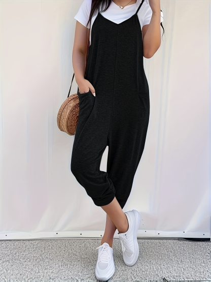 Women's Strappy Pocketed Jumpsuit-Aegean-sea