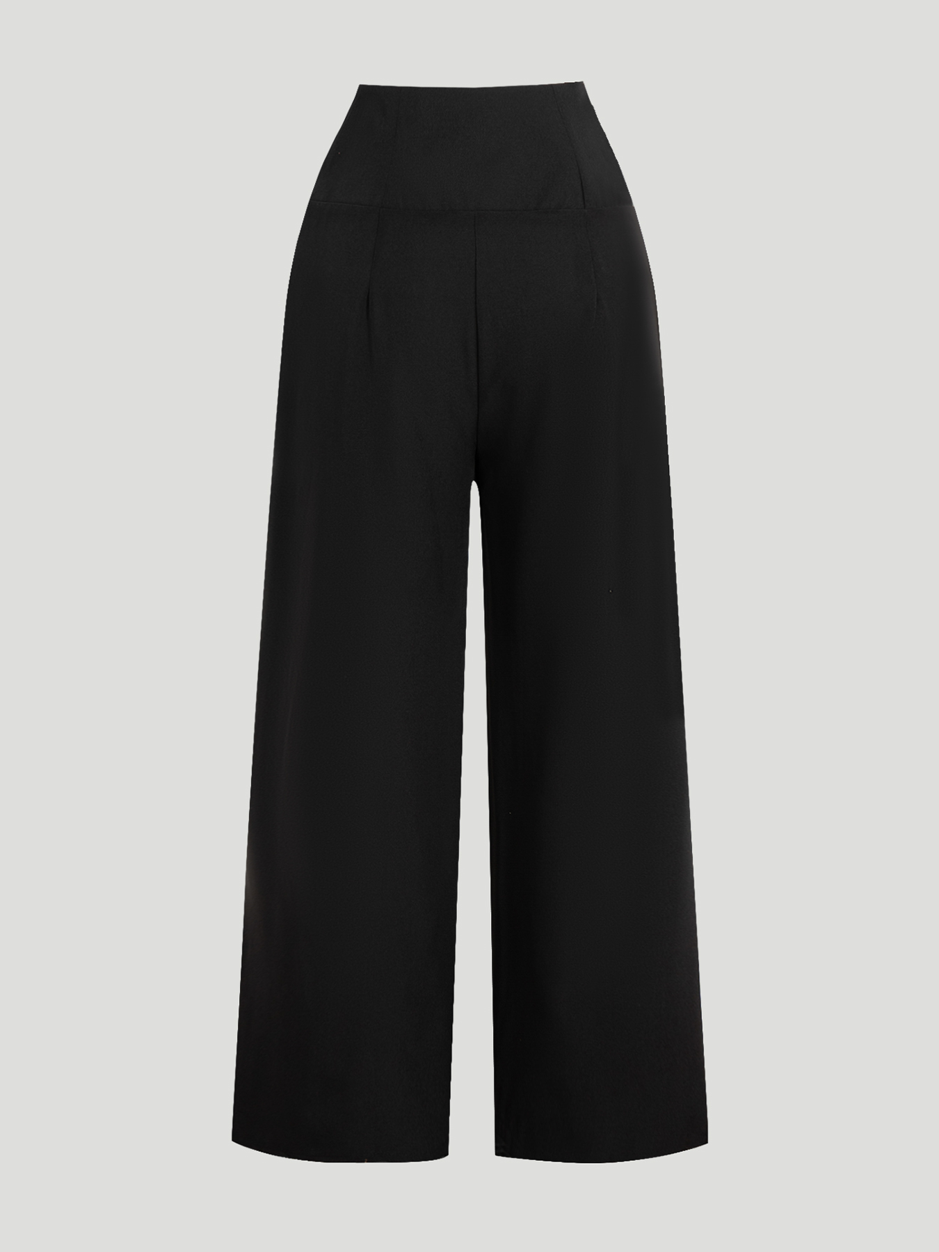 Women's Black High-Waisted Wide-Leg Pants with Gold Button Detail-Aegean-sea