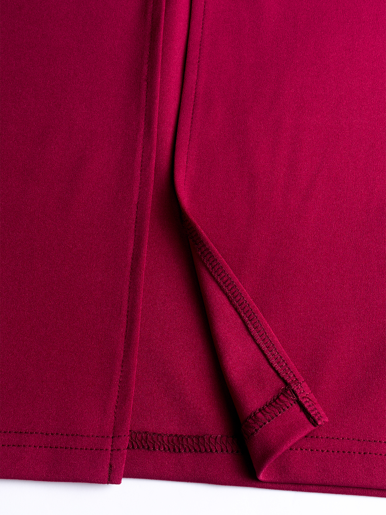 Woman's Burgundy Long-Sleeve Ruched Waist Midi Sheath Dress-Aegean-sea