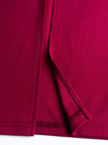 Woman's Burgundy Long-Sleeve Ruched Waist Midi Sheath Dress-Aegean-sea