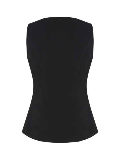 Woman's Black Sleeveless Button-Front Peplum Waistcoat