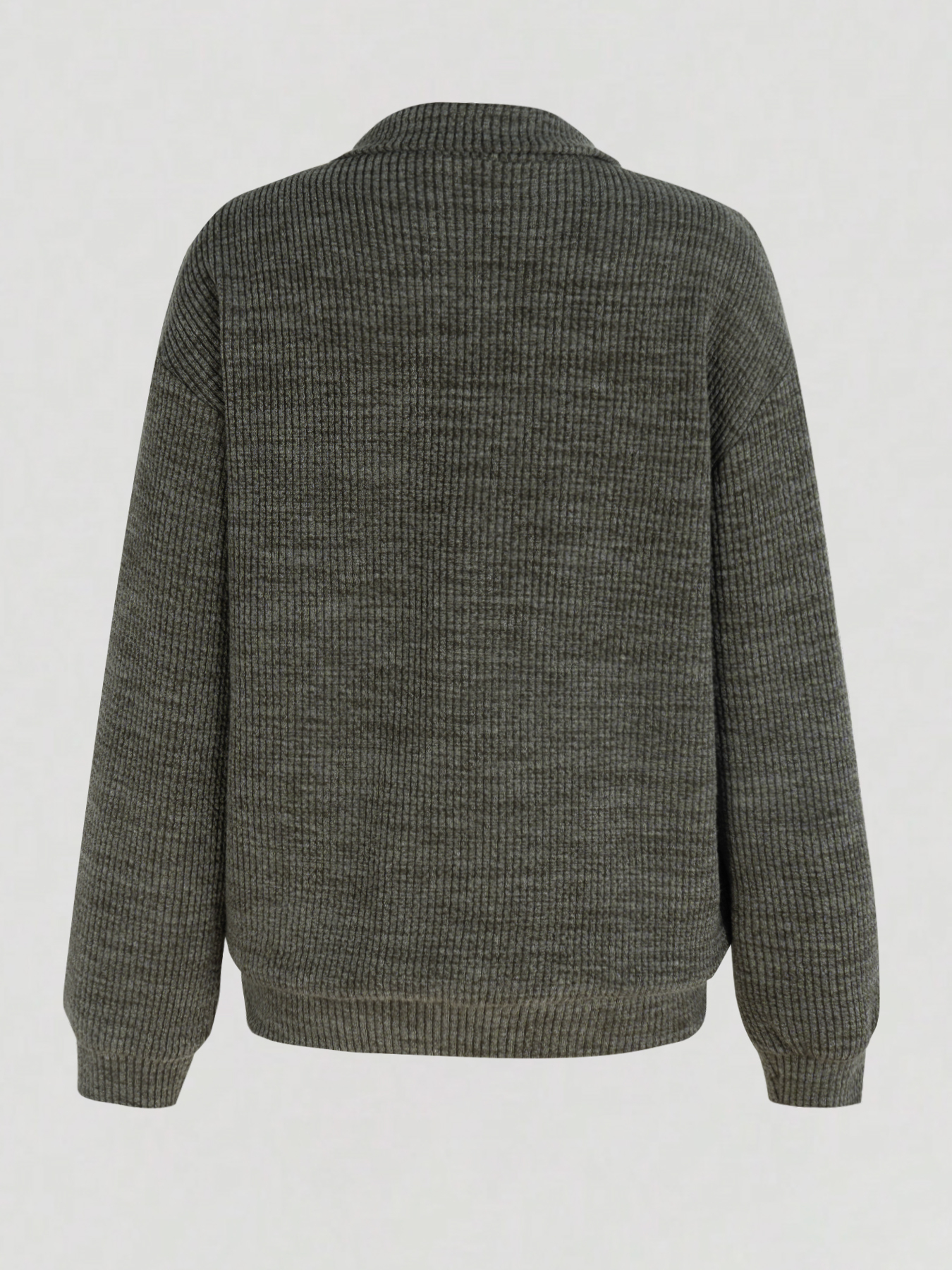 Gray Ribbed Half-Zip Polo Neck Knit Sweater-Aegean-sea