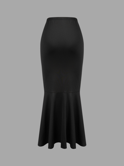 Set de dos piezas Blusa envolvente con estampado abstracto blanco y negro y minifalda de sirena arremolinada-Aegean-sea