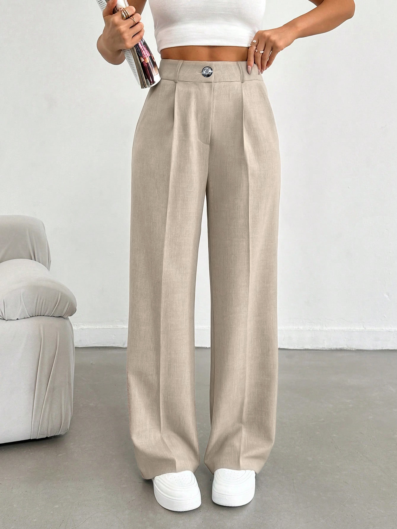 Women's Solid Color Loose Wide-leg Trousers