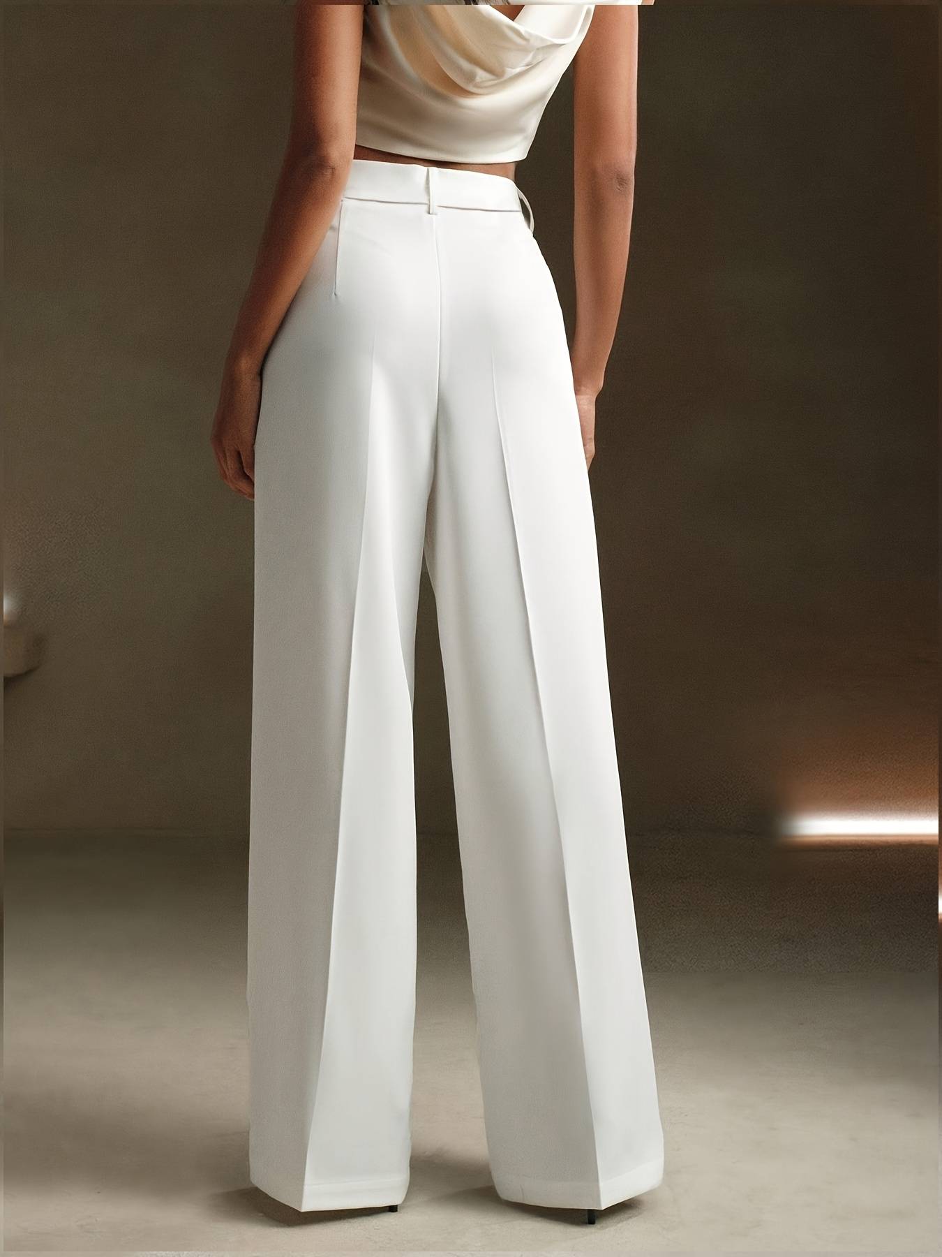 Pantalones blancos con piernas anchas y cintura alta, estilo elegante de mujer-Aegean-sea