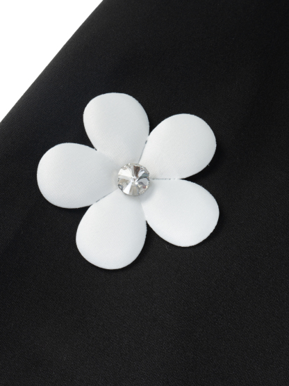 Woman's Black Halter Neck 3D Floral Embellished Tassel Hem Maxi Dress