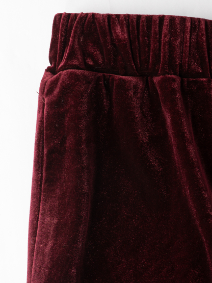 Woman's Burgundy Velvet High-Waisted Wide-Leg Pants
