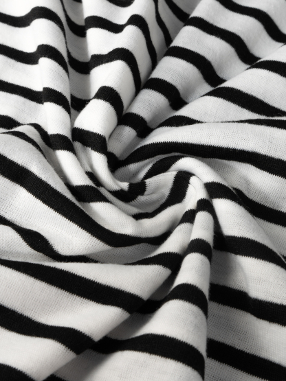 Camiseta de manga larga con cordón de cuello alto a rayas para mujer-Aegean-sea