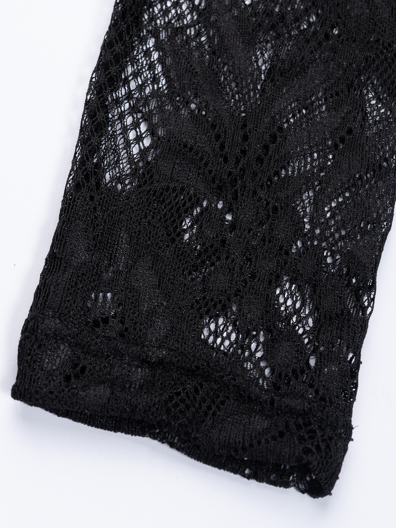 Woman's Black Mock Neck Sheer Lace Long Sleeve Ruched Mermaid Dress