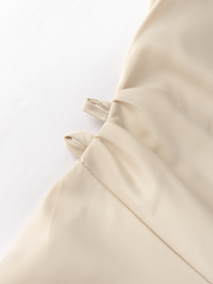 Light Beige Satin Cowl Neck Maxi Dress with Bell Sleeves and Drawstring Waist-Aegean-sea