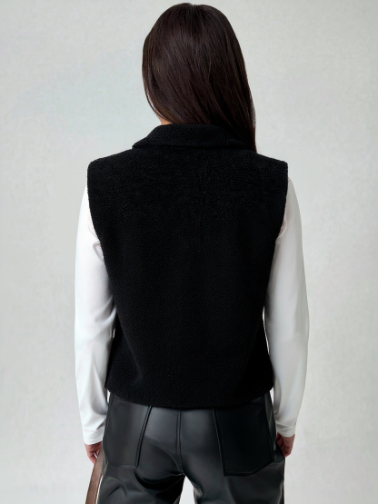 Fleece Lined Black Zip-Up Vest-Aegean-sea