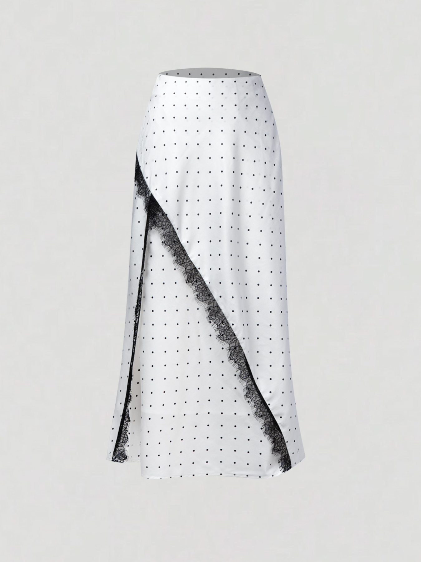 2026 Spring/Summer New Arrival: Elegant Commuter-Style Midi Skirt with Lace Trim and Color-Blocking Satin Lace