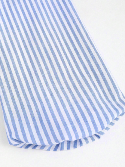 Blue-and-white-striped drawstring waist shirt