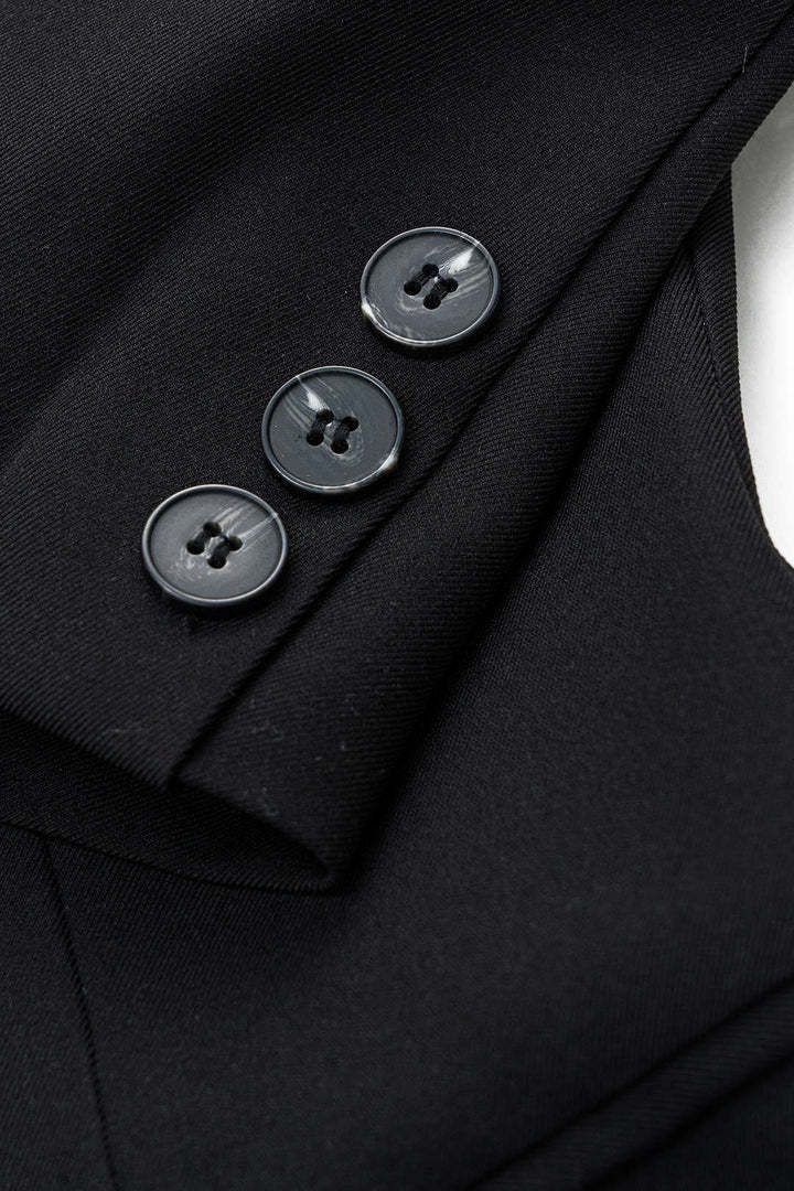 Black Cut-Way Suit Dress Pure Dark V-neck Long-Sleeve Short Skirt-Aegean-sea