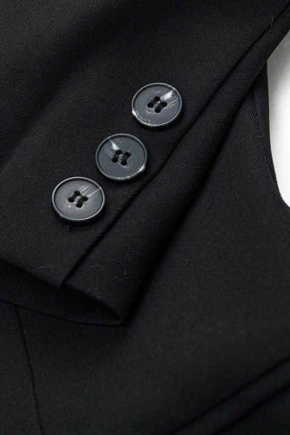 Black Cut-Way Suit Dress Pure Dark V-neck Long-Sleeve Short Skirt-Aegean-sea