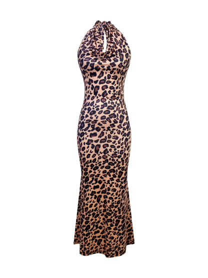 Vestido Maxi de sirena sin espalda con tirantes de estampado de leopardo salvaje vintage para mujer-Aegean-sea