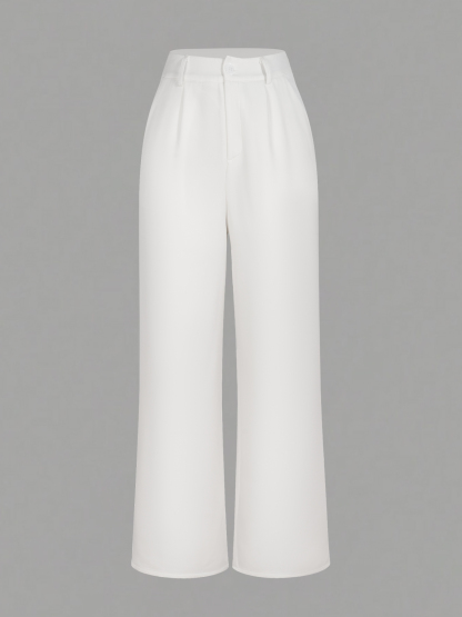Pantalones blancos con piernas anchas y cintura alta, estilo elegante de mujer-Aegean-sea