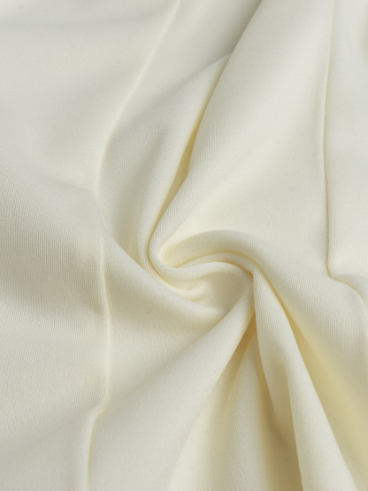 Elegant Cream Fitted Blazer with Pearl-Trimmed Lapel & Slim Waist-Aegean-sea