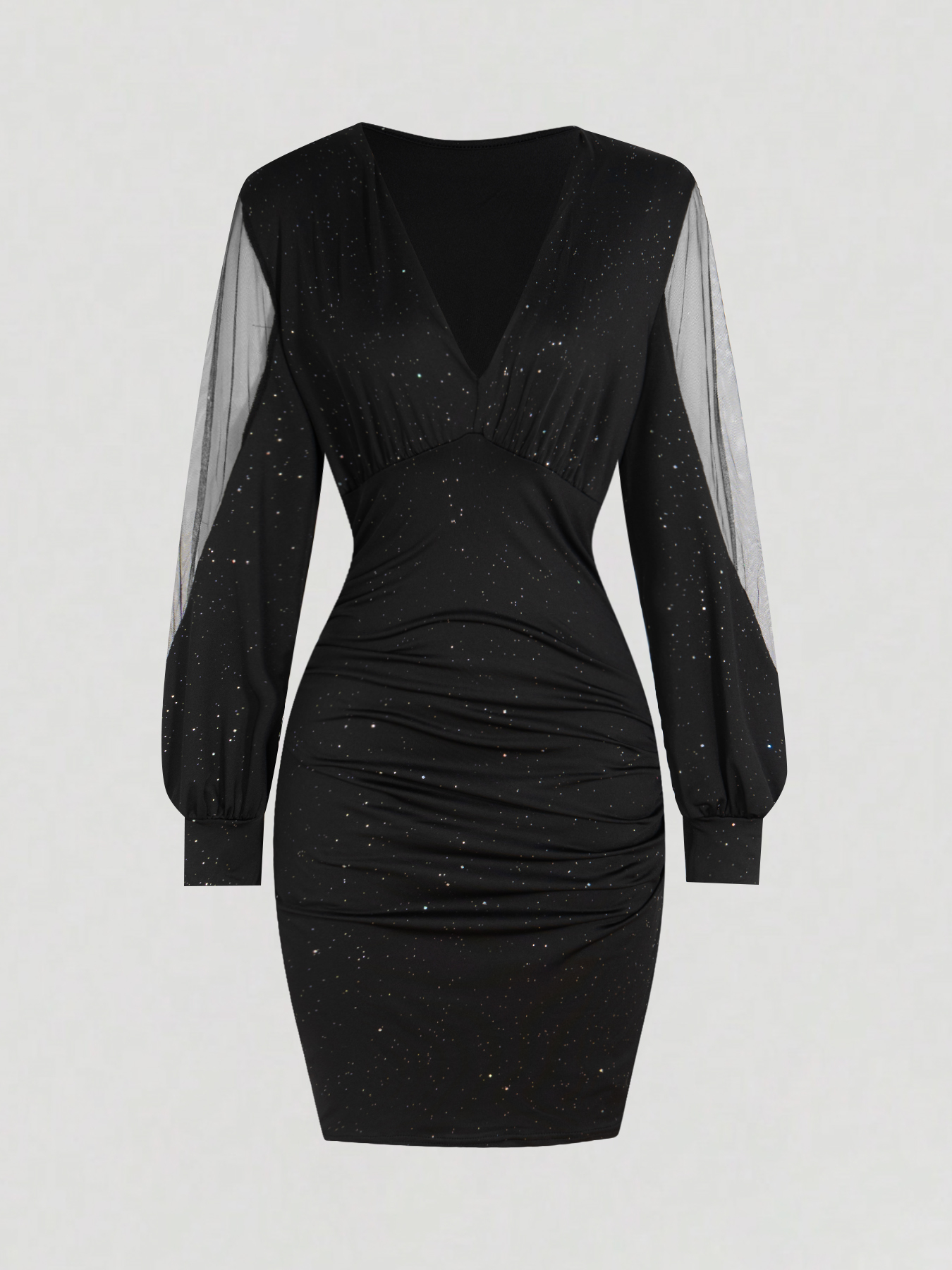 Black Mesh Minidress with Long-Sleeve Spangled and Women‘s Bodysuit-Aegean-sea