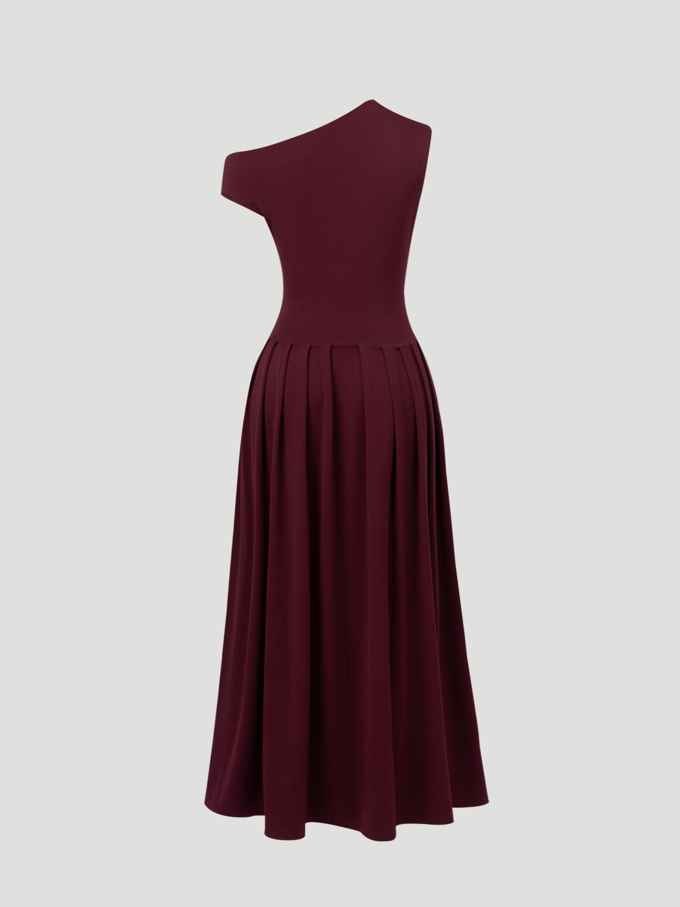 Wine-red slant-shouldered, wide-waisted long skirt, banquet-style body-fitting dress