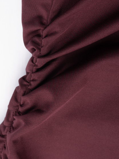 Women's Burgundy Long-Sleeve Off-the-Shoulder Back Lace Cutout Bow-Accent Fitted Blouse