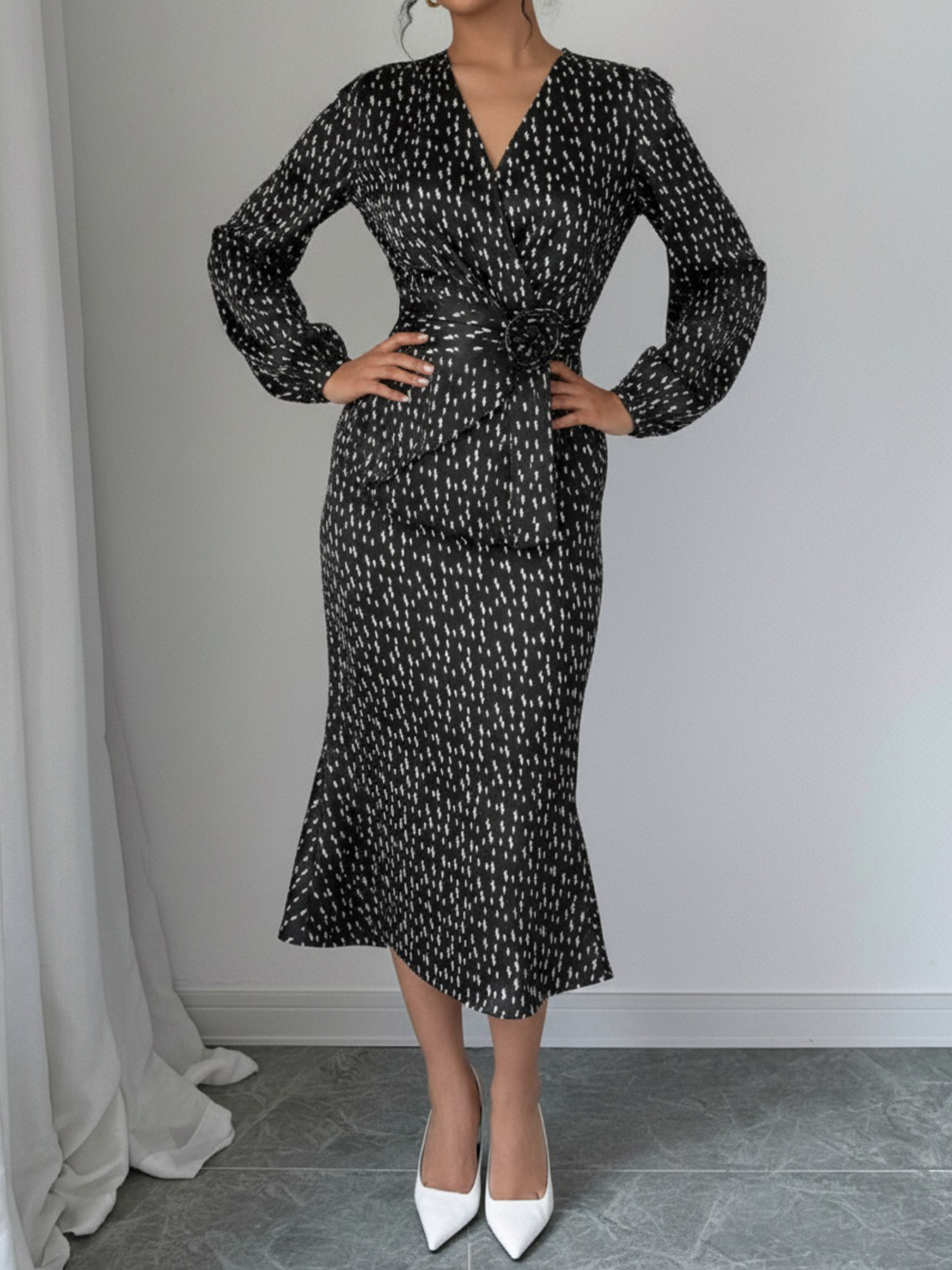 Women's Beige Knit Crop Top & High-Waisted Pleated Midi Skirt Set-Aegean-sea