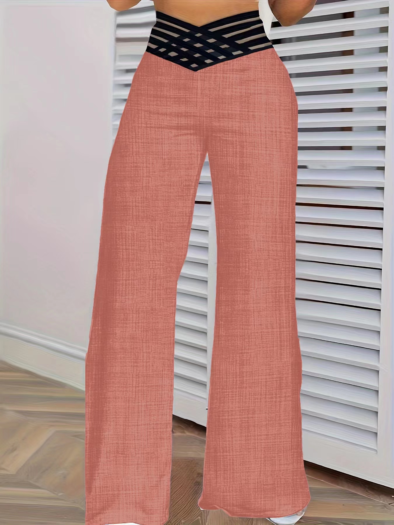 Women's Blue Wide-Leg Pants with Crisscross Waist Detail-Aegean-sea