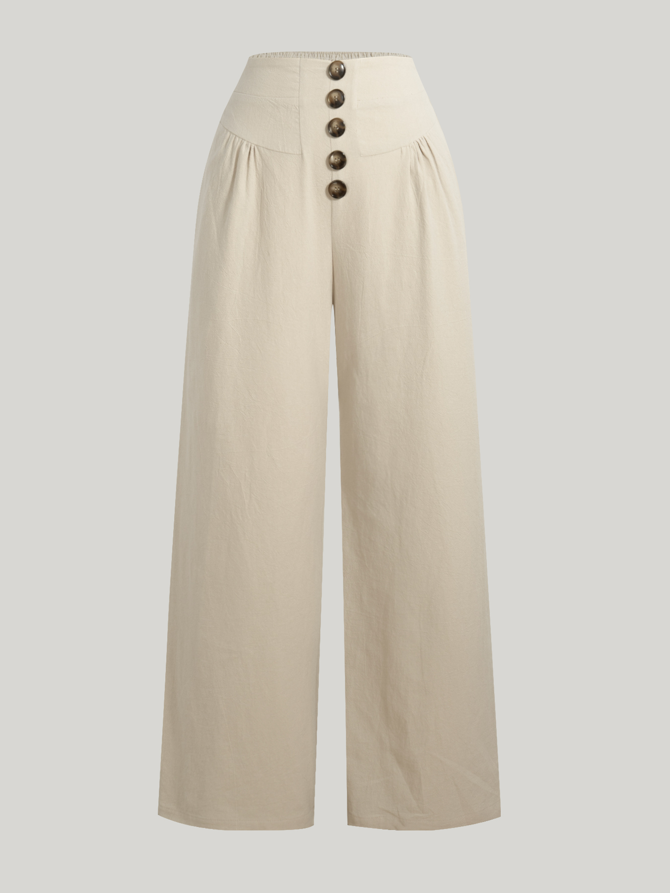 Beige single-breasted high-waisted wide-legged pants for women loose-fitting slim-looking drooping casual pants