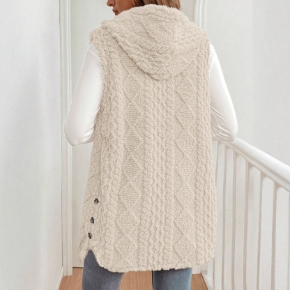 Vestido frontal sin mangas con botones de sherpa beige para mujer-Aegean-sea