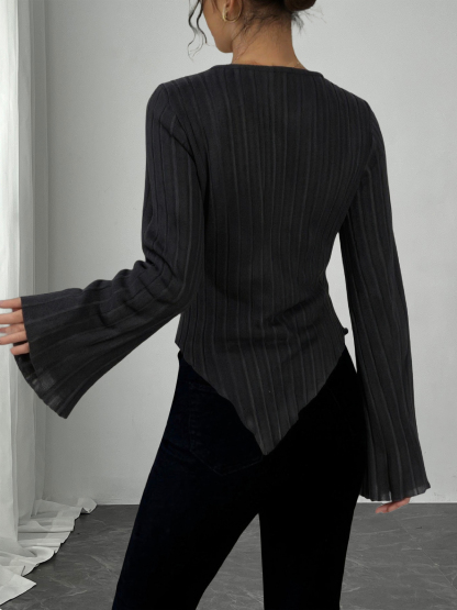 Women's Slim Fit Ribbed Knit Top-Aegean-sea