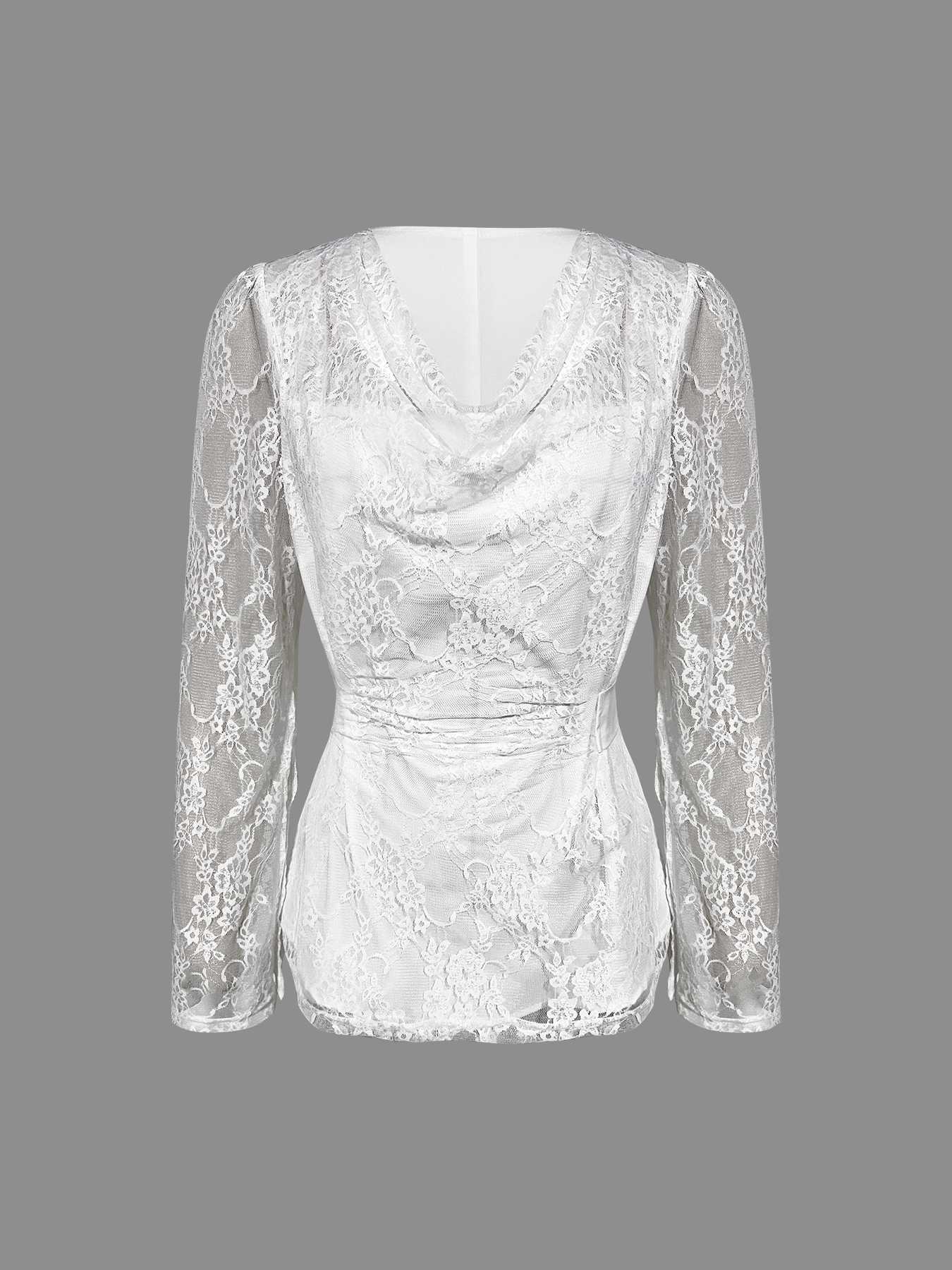 White lace flared-sleeve women‘s top Stacked collared waist-through shirt