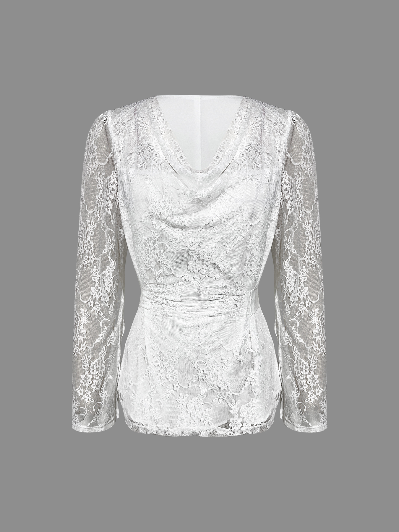 White lace flared-sleeve women‘s top Stacked collared waist-through shirt