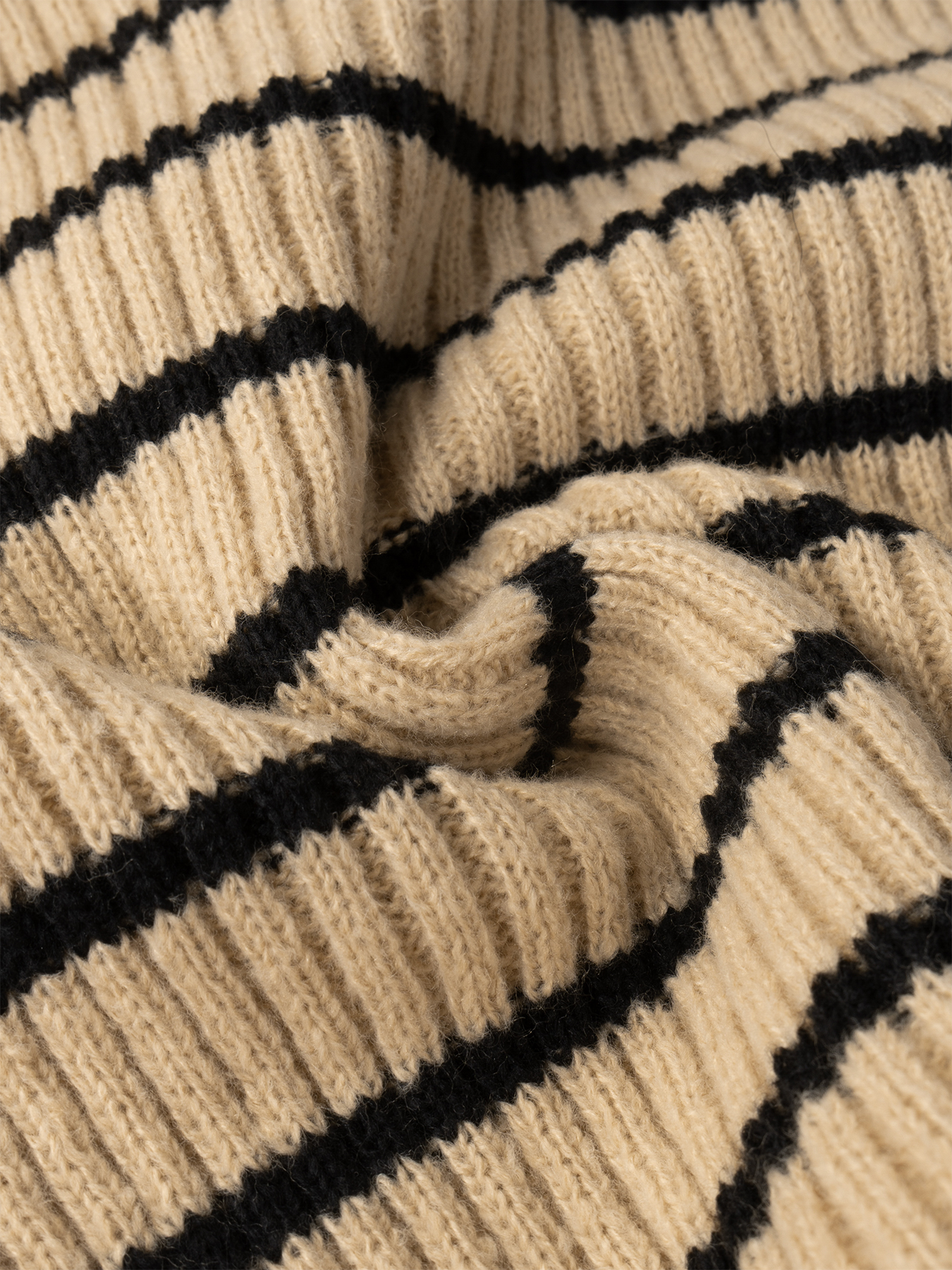 Polo de mujer a rayas beige y negro Camiseta de manga larga de punto ribeteado-Aegean-sea