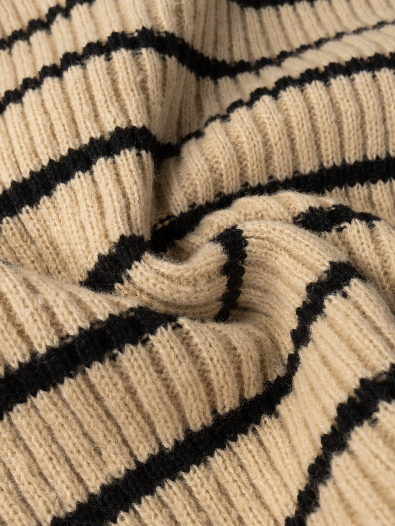 Polo de mujer a rayas beige y negro Camiseta de manga larga de punto ribeteado-Aegean-sea